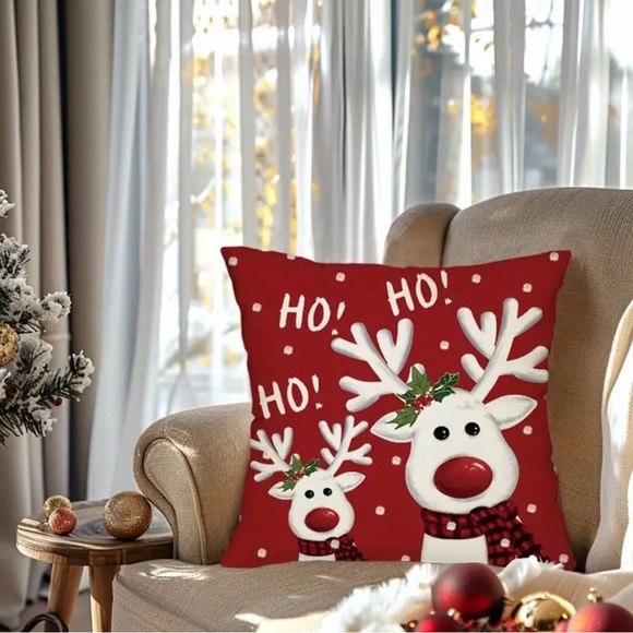 Festive Red Holiday Throw Pillow Cover Set of 4 NIP - Picture 7 of 9